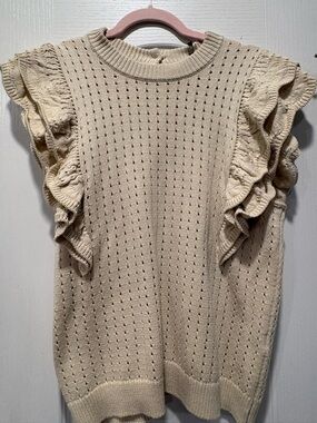 Cream Ruffle Sleeve Knit Top - Who What Where